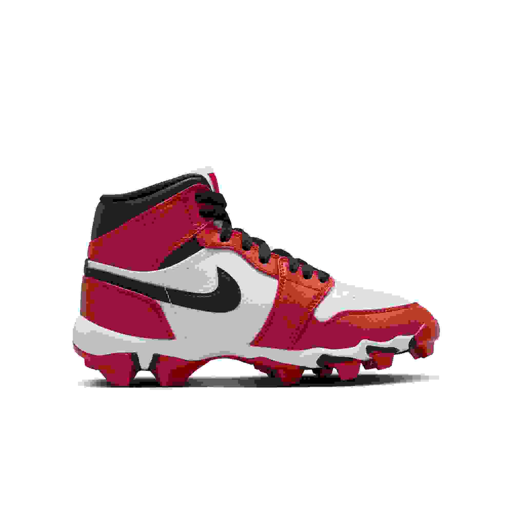 Jordan 1 Mid Grade School Boys' "White/Black/Gym Red" Multisport Cleat